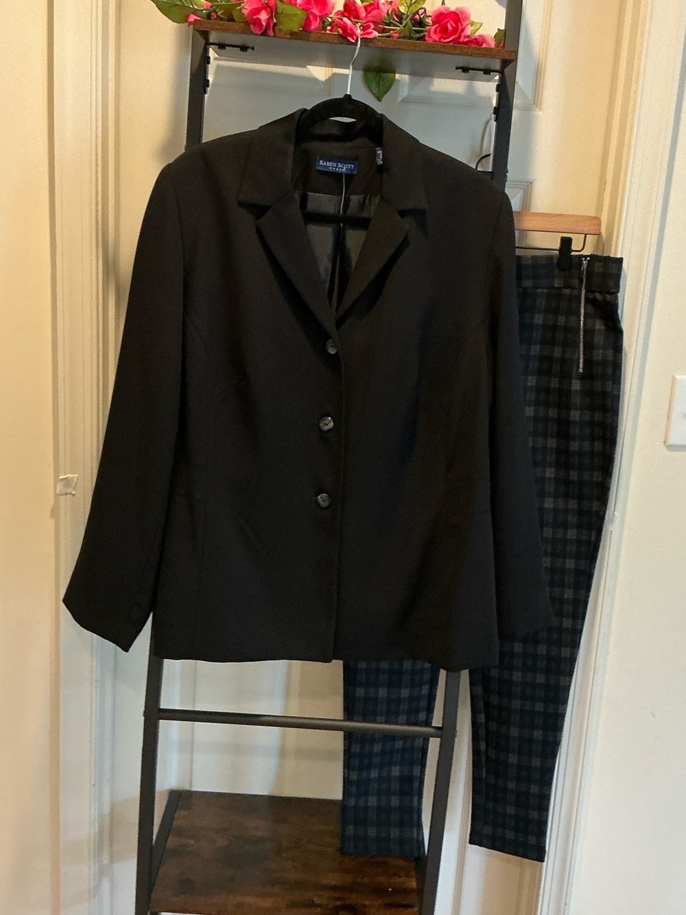 Karen Scott Black Plus Size Blazer - Classic Notched Lapel Office Wear Minimali